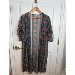 Dizzy Gal Boho Floral Sheer Kimono Duster Small Open Front Festival Layering